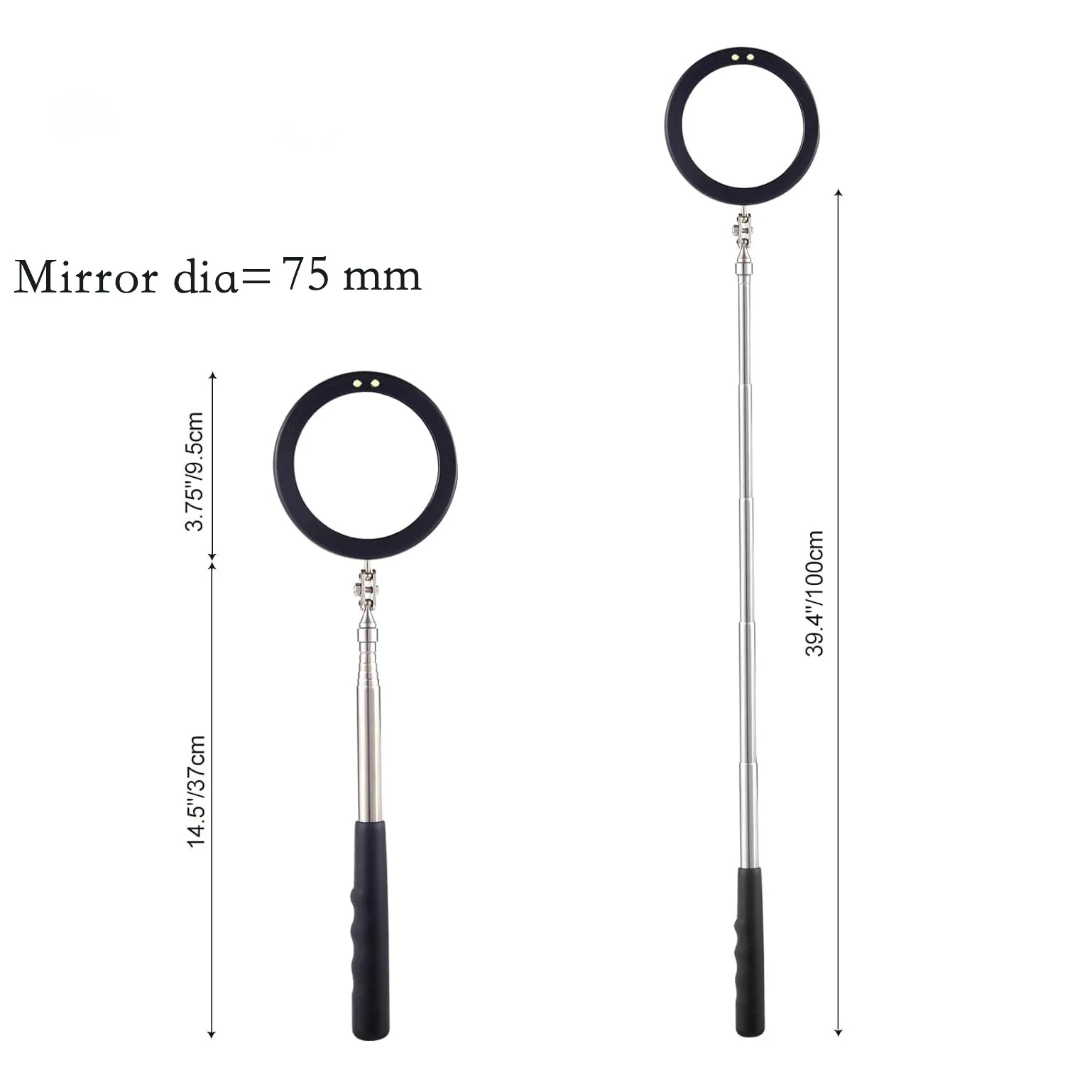 Round mechanics extendable Mirror on a stick telescopic home Inspection mirror Tool with bright led lights