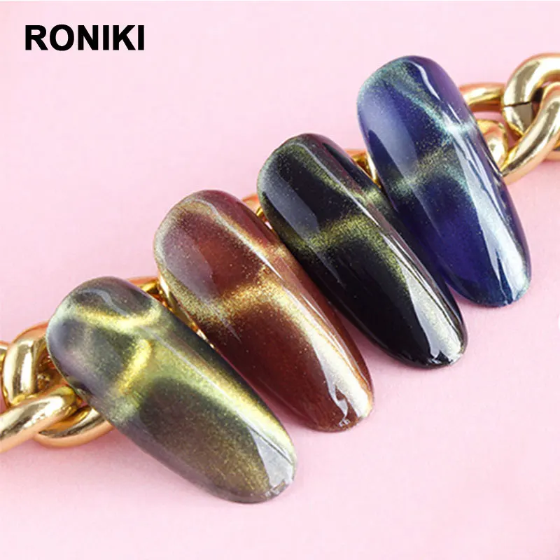  Гель-лак для ногтей RONIKI Light «кошачий глаз» золотистый 3-ступенчатый гель УФ-гель УФ/светодиодной лампы 15 мл оптовая продажа удаление замачиванием США 3-10 дней 300 шт. 50-70