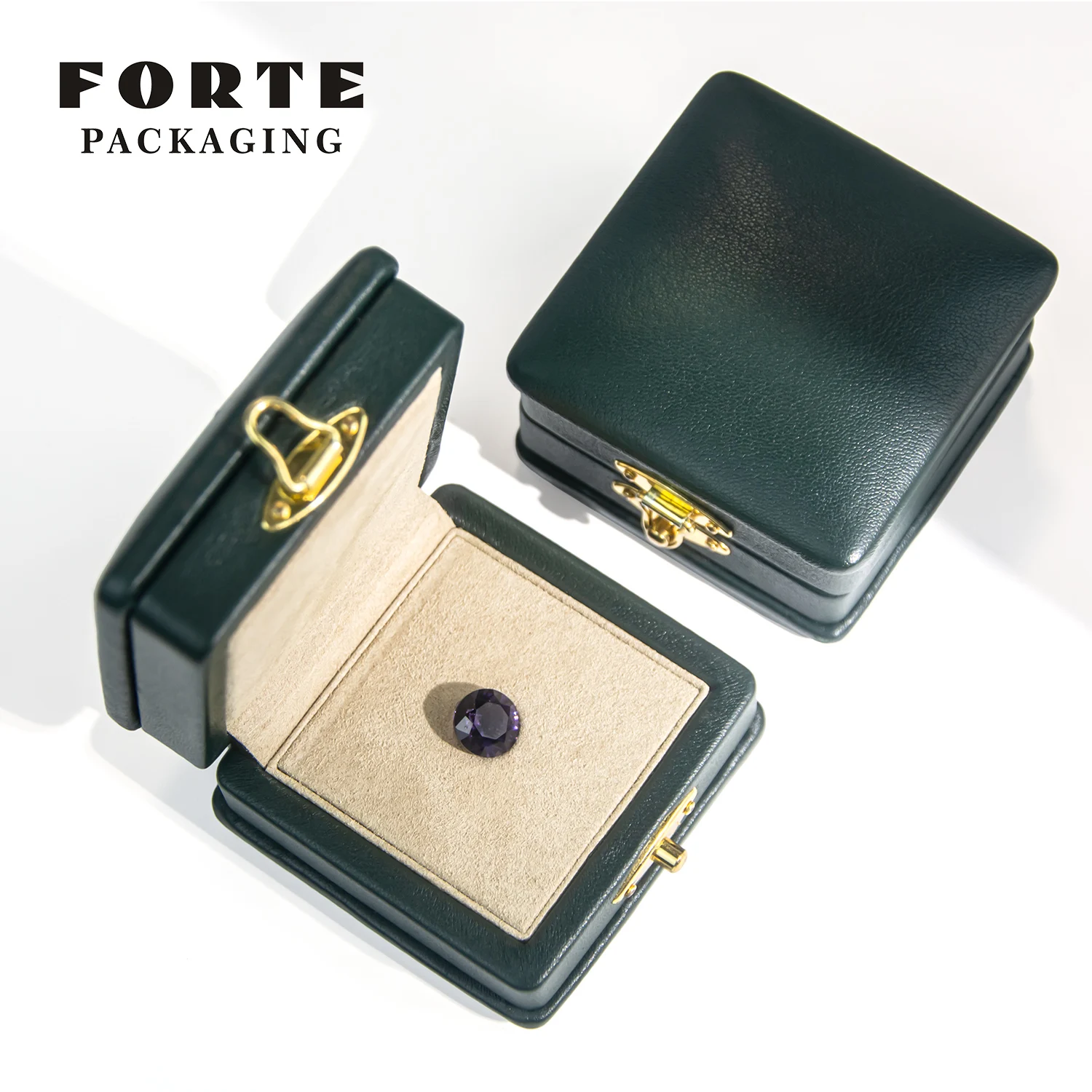 FORTE New Design Luxury Green Gemstone Box Set Gemstone Diamond Display Box Real Leather Gem Display Box
