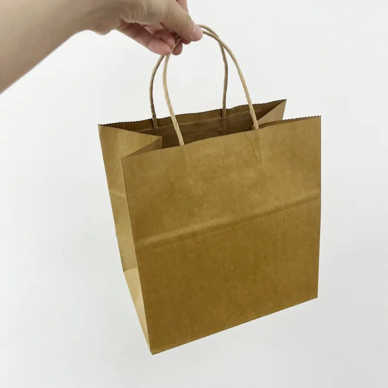 Wholesale 8.26x4.72x8.66 inch Brown Recyclable Kraft Paper Gift Food Service Bag With Handle
