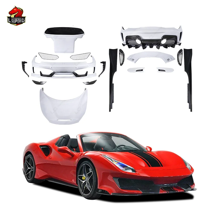 For Ferrari 488 GTB upgrade P style front rear bumper hood side skirts Body kits