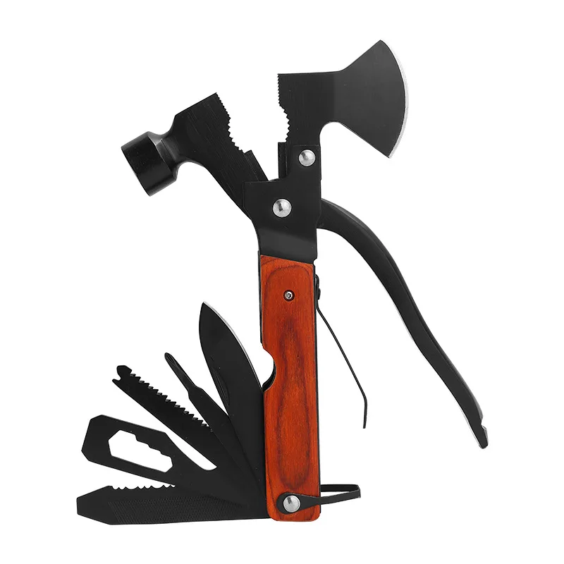 10 in 1 Portable Pocket tool Color wooden handle Custom logo Multi-function Mini Axe Hammer