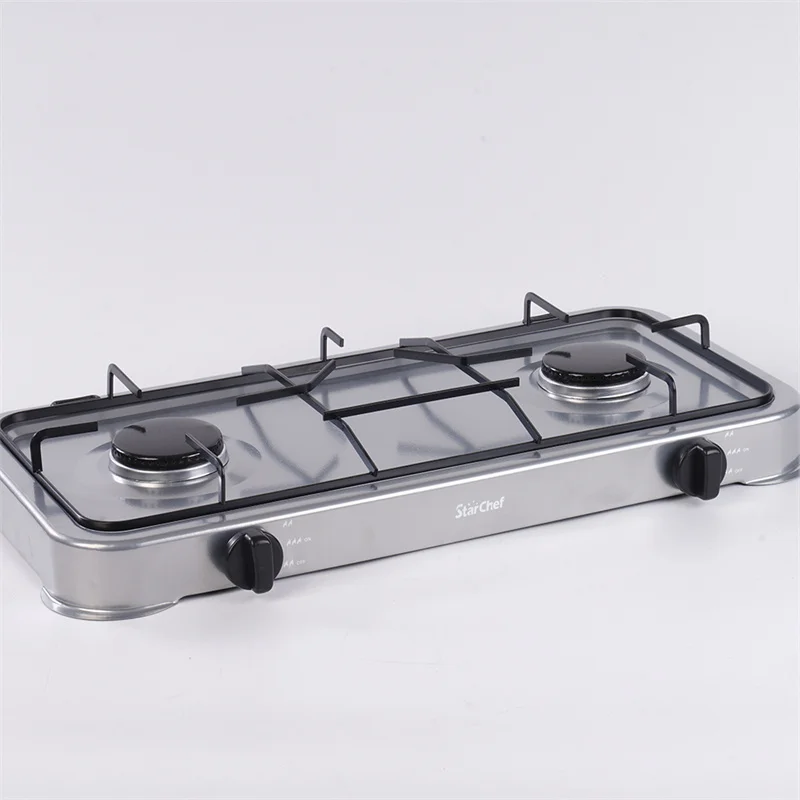 Custom Windproof Portable Home Cooking Safe Propane Two Burners Gas Stove Cooker With Lid