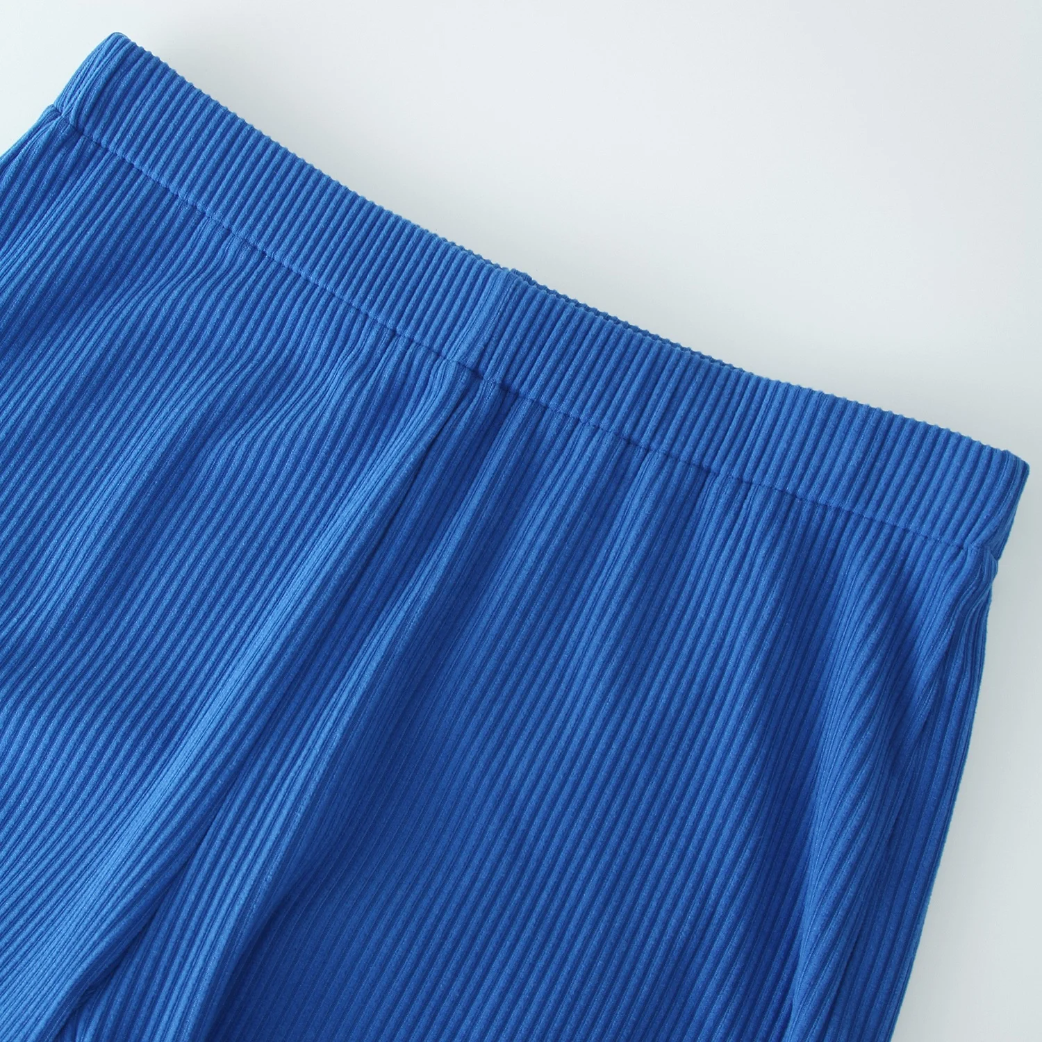 Custom Blue High Waist Solid Color Stretchy Bell Bottom Trousers Casual Flare Velvet Palazzo Long Wide  Leg Pants Ladies