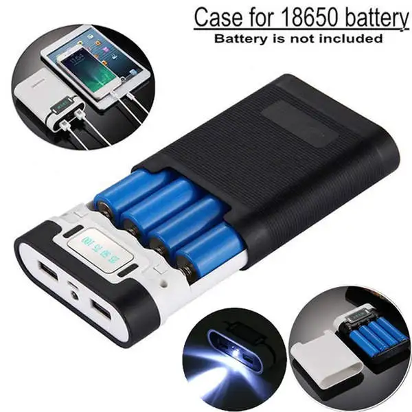 HAWEEL DIY 4x 18650 Battery (Not Included) 10000mAh Power Bank Shell Box with 2x USB Output & Display, For iPhone, Galaxy