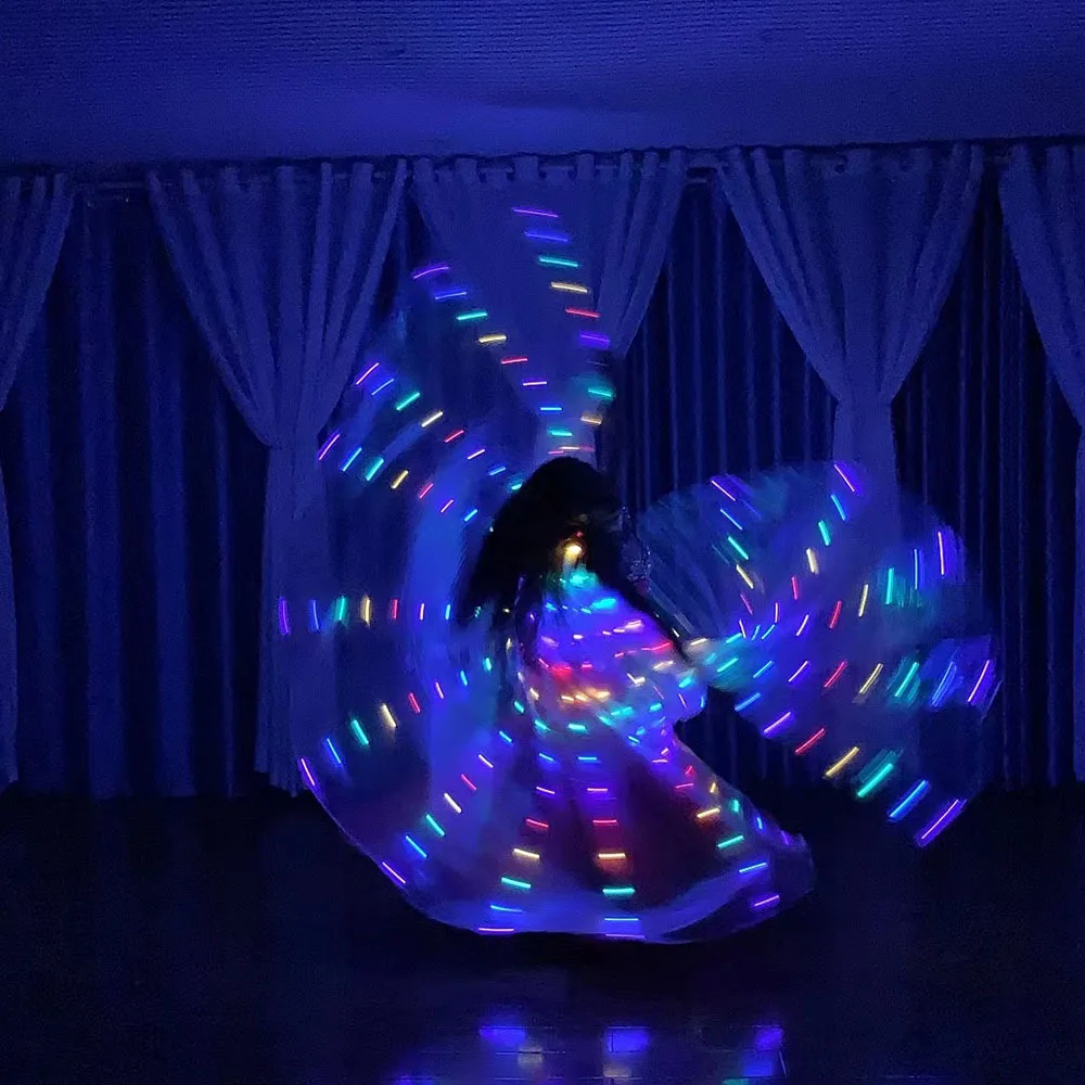 LED Isis Wings Glow Light Up Belly Dance Costumes with Sticks