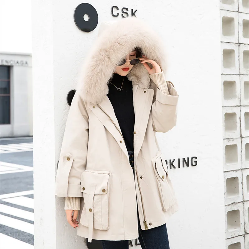 Winter women young overcoat fox fur collar rex rabbit parkas coats for woman