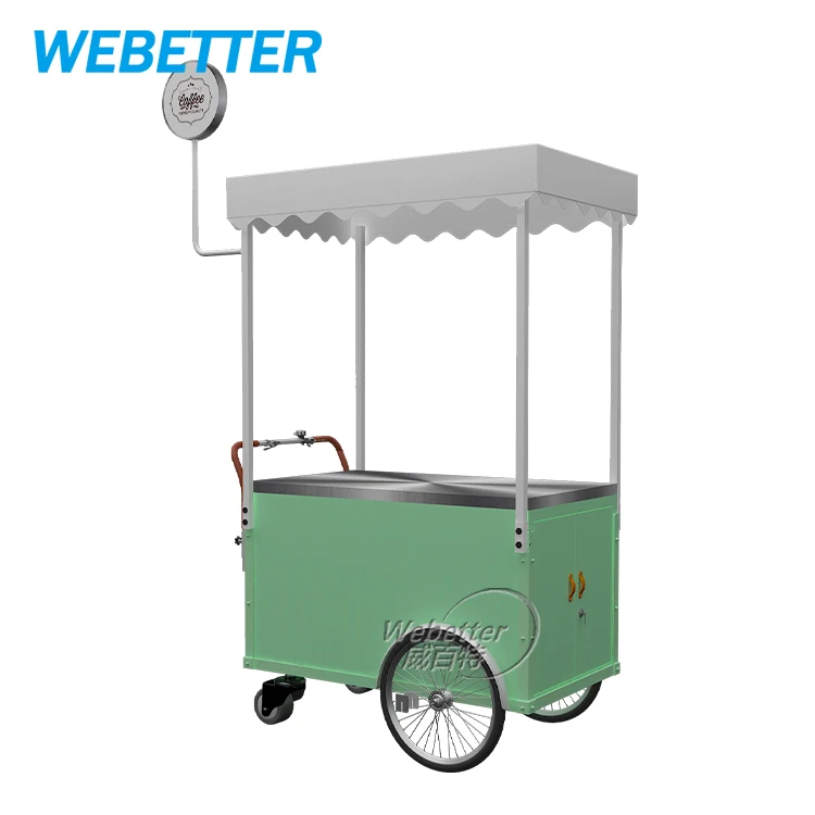 WEBETTER Hand Pushed Hamburgers Coffee Food Cart Outdoor Commercial Flower Coffee Cart with Umbrella