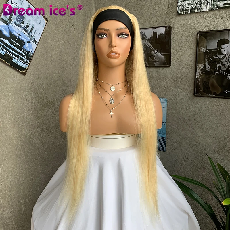 Wholesale 613 Honey Blonde Brazilian Straight Human Hair Headband Wigs Glueless Pre Plucked Remy 150% Density For Black Women