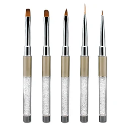 5Pcs Nail Art Liner Drawing Brush Pen Set Rhinestone Handle UV Gel Nail Painting Brushes