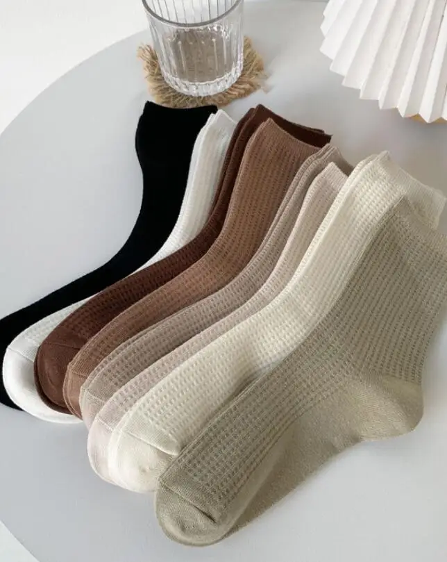 Winter Jacquard Waffle Pattern Ankle Socks for Women Wholesale Soild Korean Cotton Checkers Socks