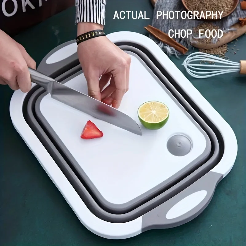 New Kitchen Accessories Foldable Chopping Board Household Washing Drain Basket Portable 2-in-1 Folding Plastic Cutting Board