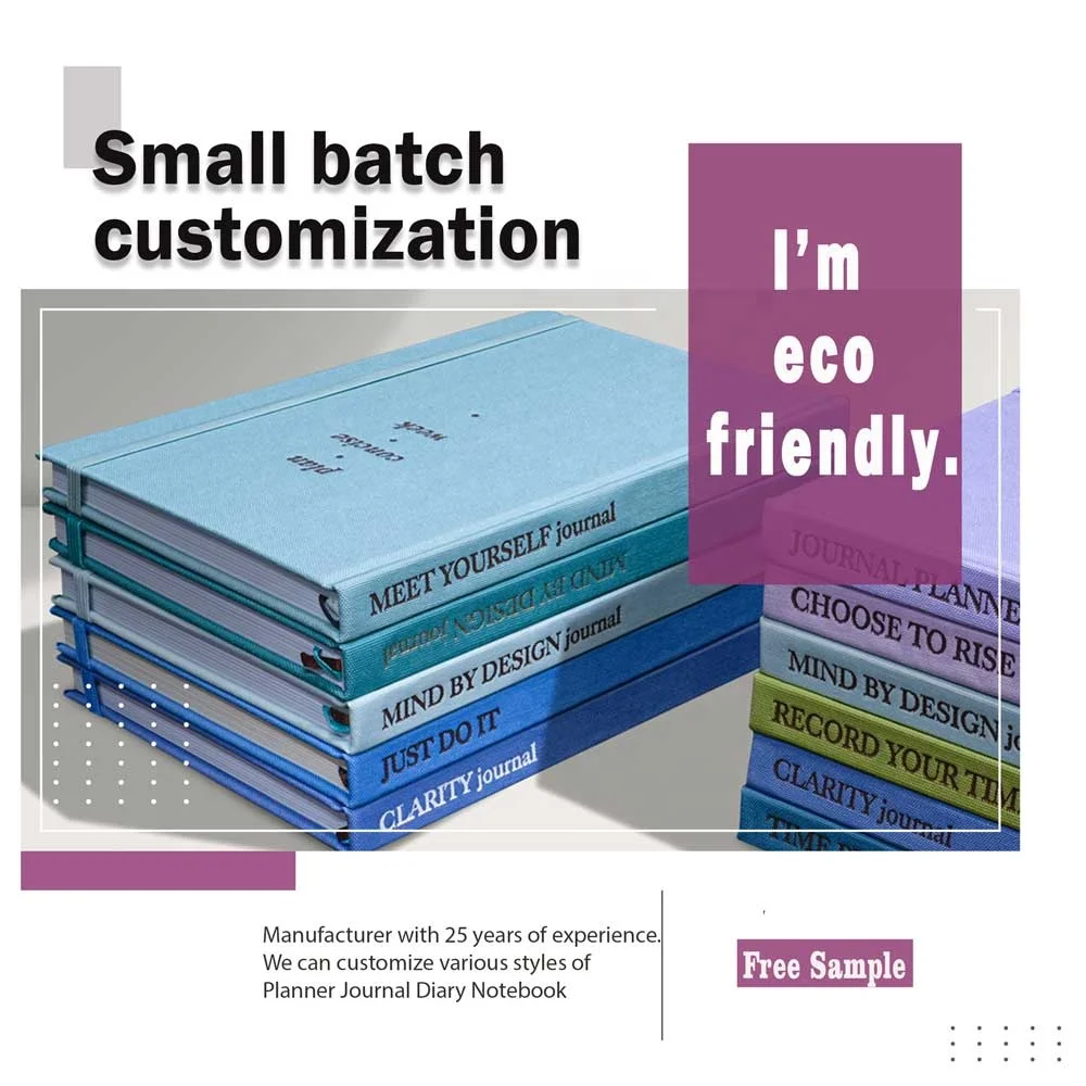 Free sample Custom Printed Logo Eco Friendly Notebook Inspirational Journal Waterproof Fabric Hardcover Planner