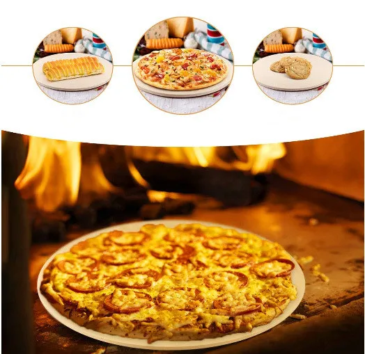 33cm Pizza Stone Board With Handle Square Dish High Temperature Resistance Ceramic Plate Pizza Baking Pan Pizza Stone Tray