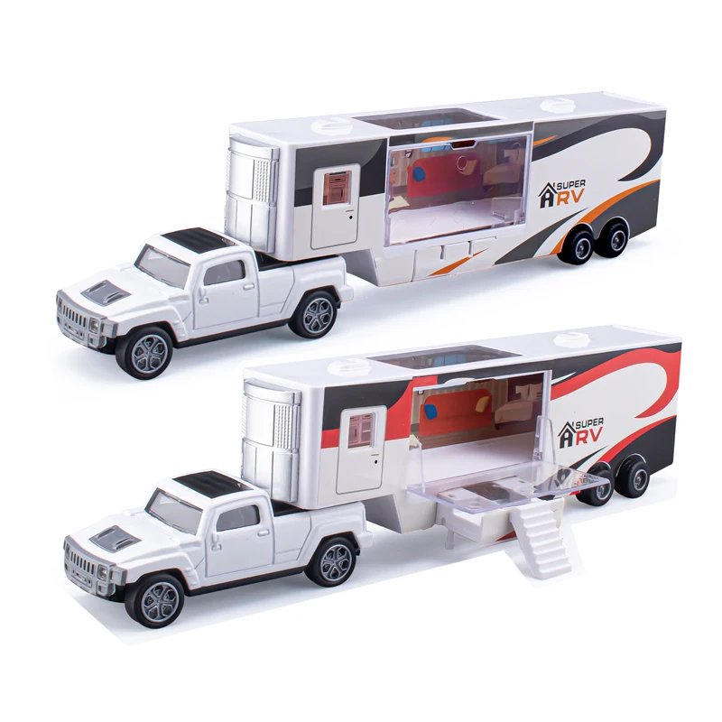 QS Manufacturer Alloy Pickup Caravan Vehicle Door Open Model Toy Car Metal Pull Back Function Die Cast Vehicle Toys For Children