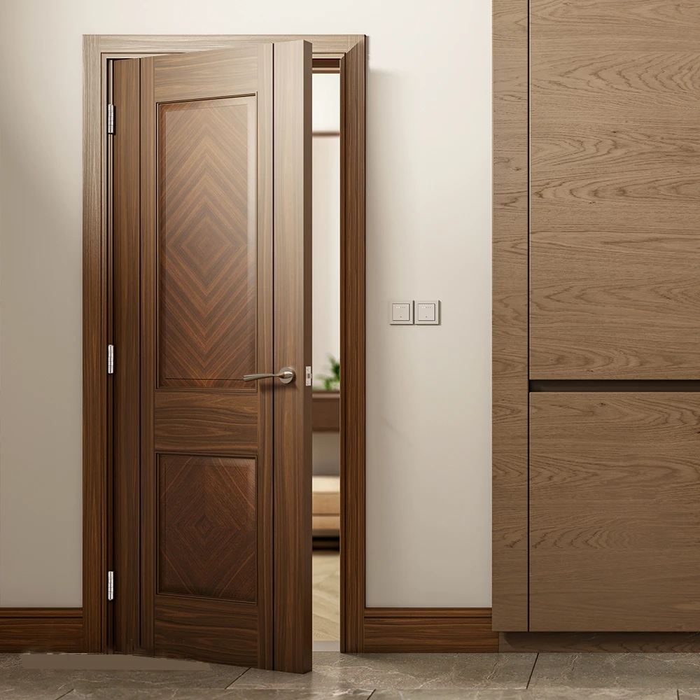 Modern Wood Door Design Nature Veneer Solid Wood Door Bedroom Interior Walnut Wooden Door