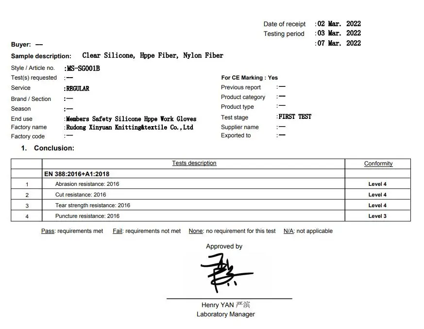 Custom Color HPPE Silicone Dipping Cut Resistant Gloves