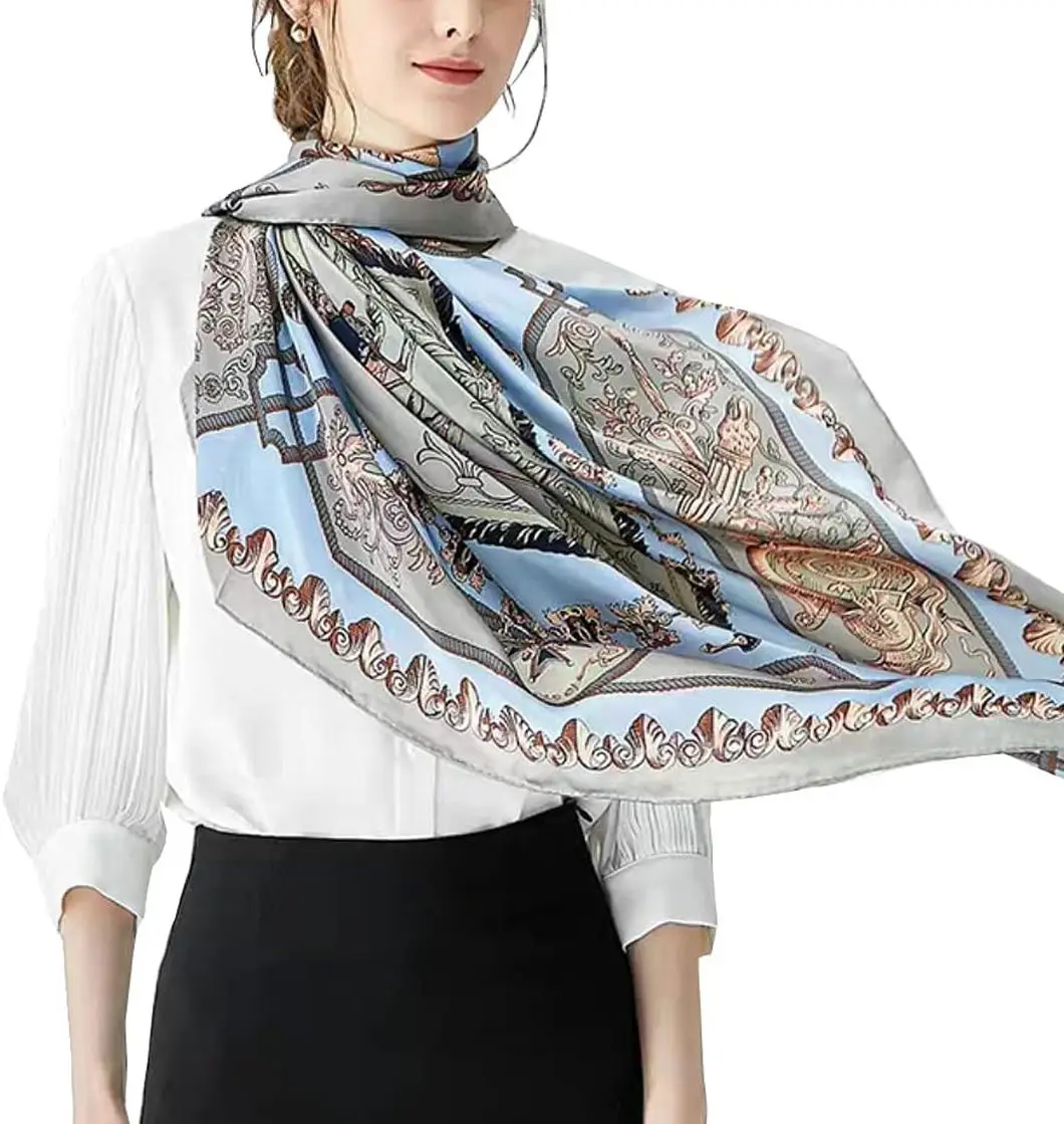 Custom women digital printing satin pure silk scarf hair square ethicon soie scarves ladies 100% silk scarf custom print twill
