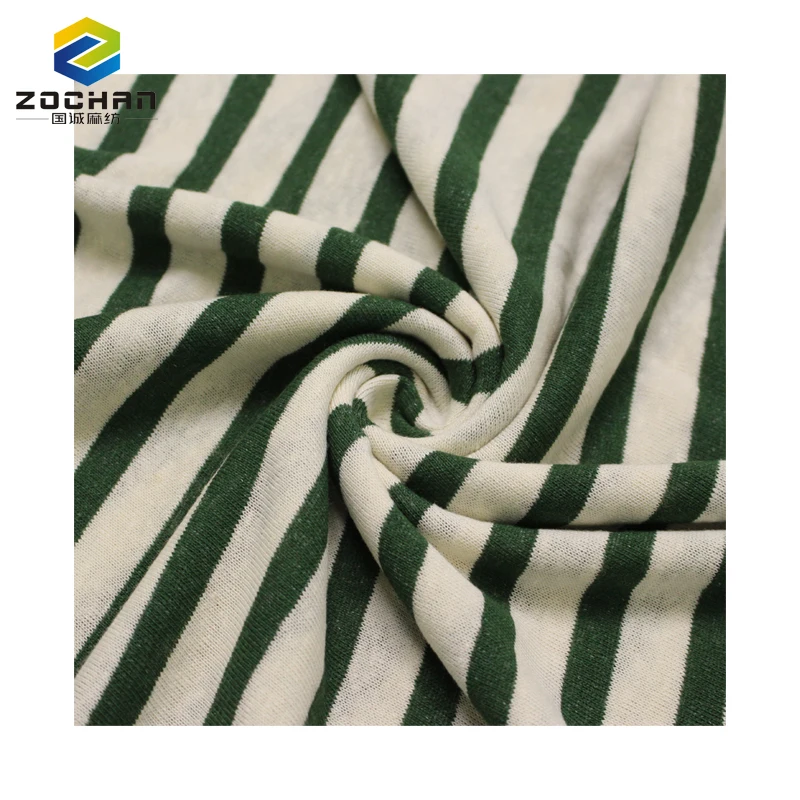 Wholesale 48% Ecovero viscose 39% linen 13% polyester stripe jersey comfortable recycled knitted fabric for Sportswear