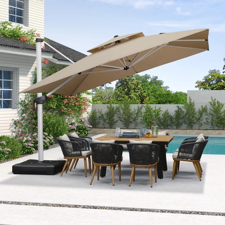 Modern Design Outdoor Parasol with Solar LED Charger Garden Patio Umbrella Set for Hotels and Villas