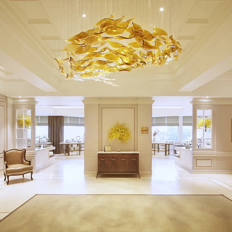 Ручной подвесной светильник из дутого стекла подвесные светильники с дизайном в виде листьев арт-декор для вестибюля отеля художественная люстра муранского освещение