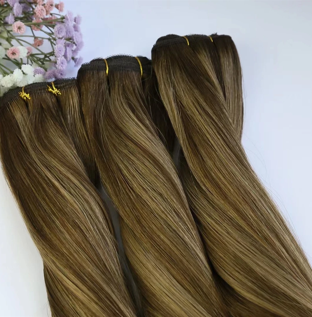 Wholesale High End Super Double Drawn Russian Cuticle Aligned Machine Weft Hair Extensions