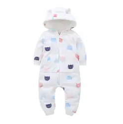 ecowalson Newborn Cotton Heart Printed Baby Clothes Hooded Warm Long-sleeved Baby Rompers Baby Jumpsuit