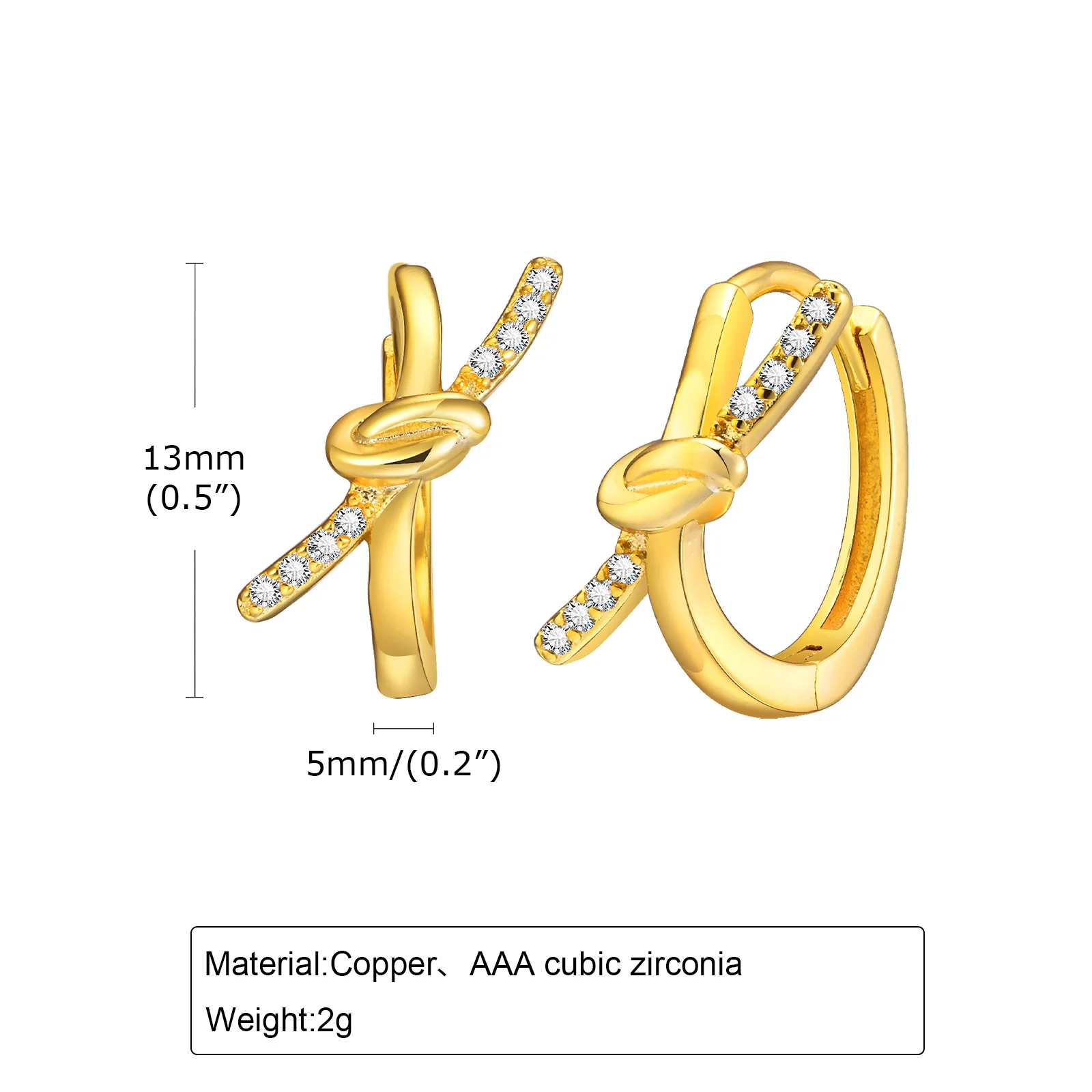Fashion Hypoallergenic Jewelry Pave Cubic Zirconia Round Huggie Bow Earrings Women