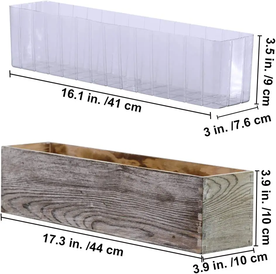 Wood Planter Box Rectangle Whitewashed Wooden Rectangular Planter Decorative Rustic Wooden Box with Inner Plastic Box