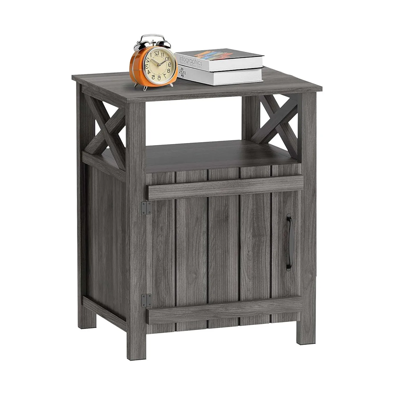 Home Furniture Bedside Organizer Wooden Barn Door End Table Nightstand Bed Coffee Side Table