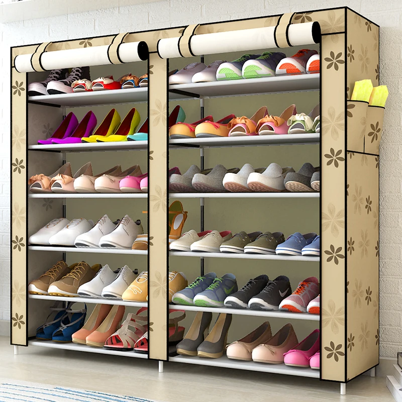 
12 Grids 4 Colors steel Pipe DIY assemble folding cloth non-woven shoe cabinet with curtain for living room or doorway shoe rack 