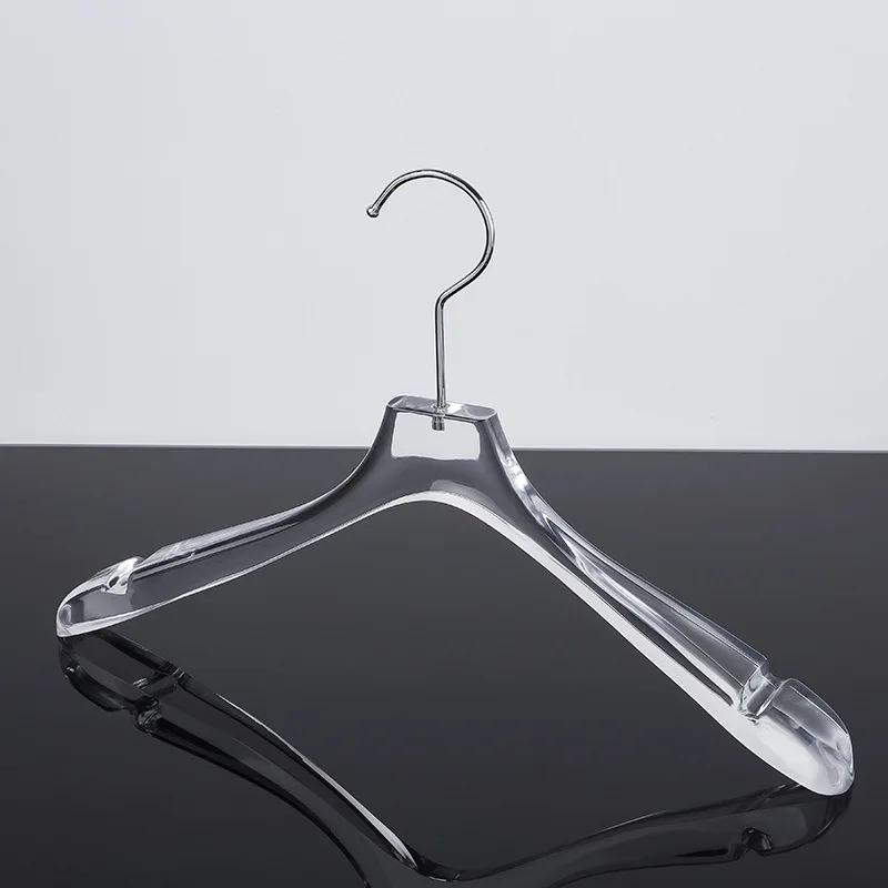 Manufacture wholesale silver or gold metal hook custom logo crystal clear acrylic clothes hanger for women