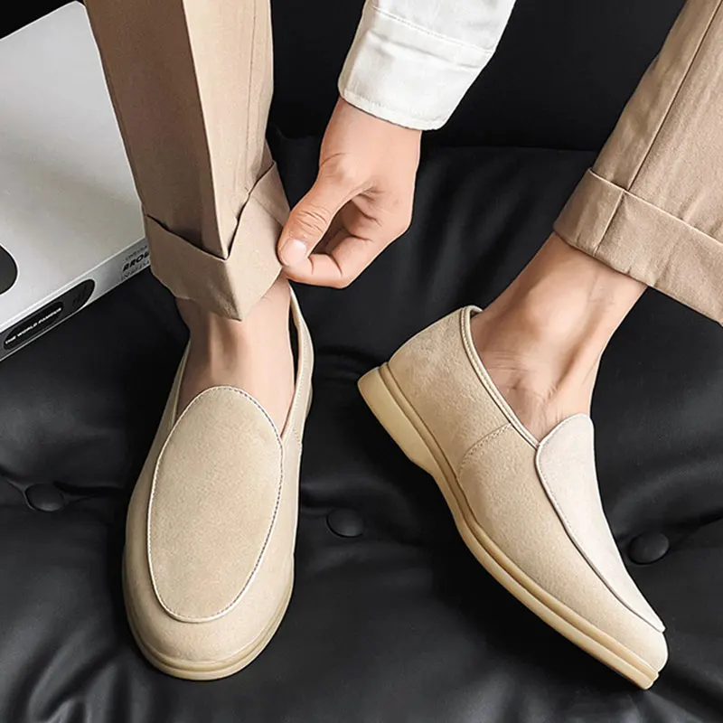 Xinzirain Custom New Casual Loafer Shoes Black Synthetic Leather Comfortable Slip On Anti Slippery Men Lazy Loafers