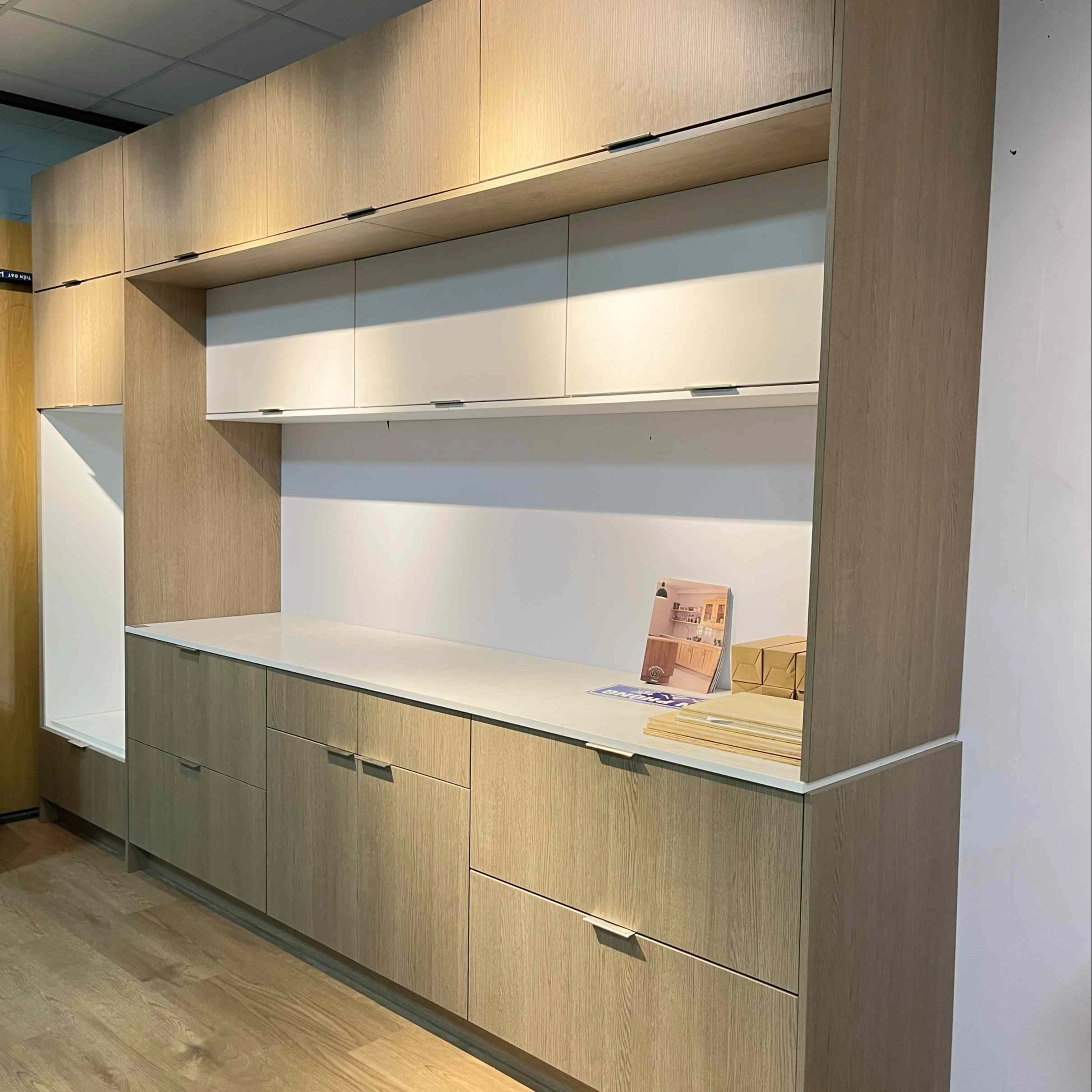 Modular kitchen furniture flat panel door style plywood melamine modern design rta kitchen cabinets from Vietnam