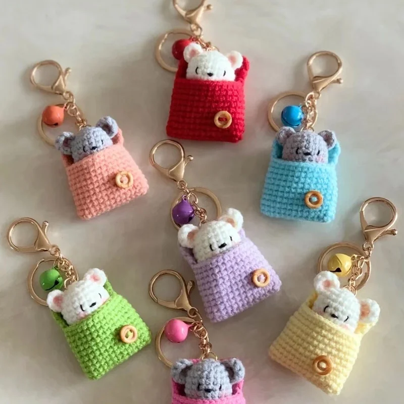 Wholesale mini crochet bear stuffed toys cute small knitted teddy bear dolls pendant charms for baby pram stroller hanging toy