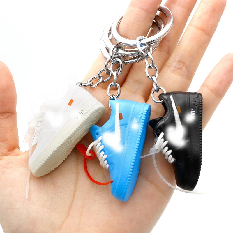 High Quality Soft Pvc key chain  cute 3D 1/6 rubber sneaker aj shoes keychain  Air Force One shoe key chain