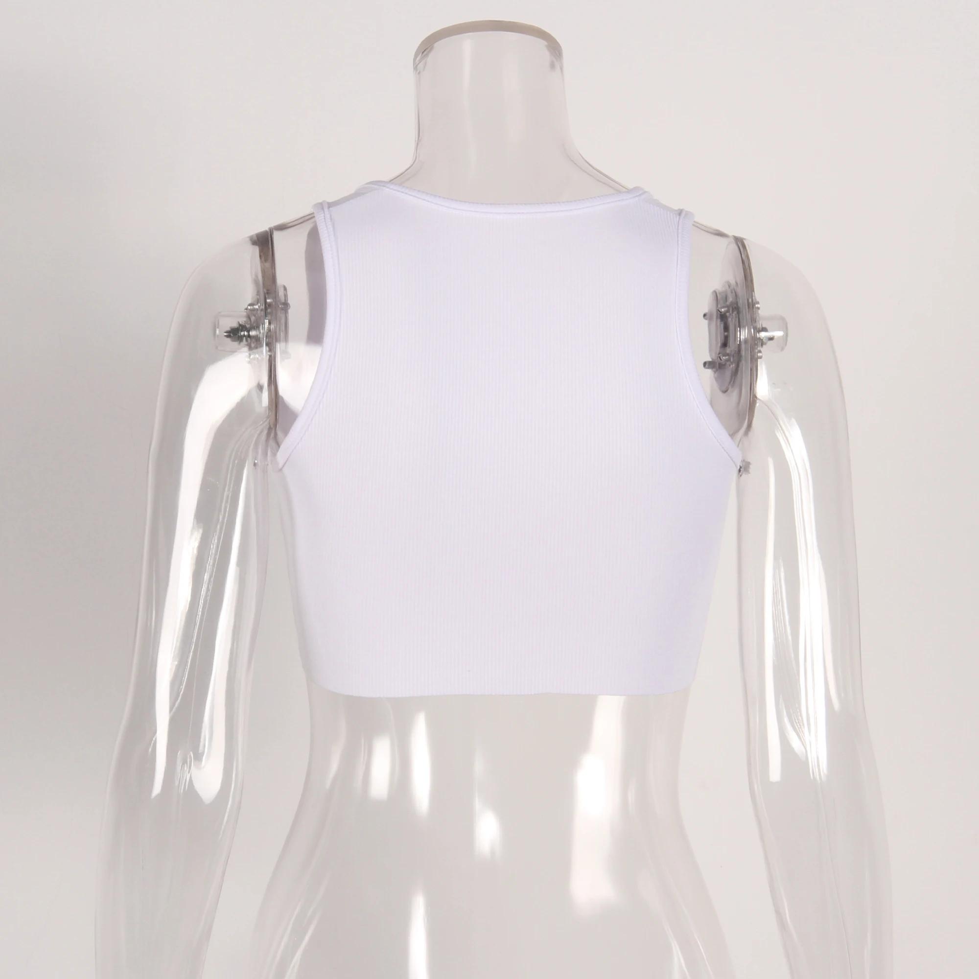 8517 майка женская одежда для фитнеса Женская однотонная ребристая укороченная белая пикантная Клубная одежда с вырезами на пуговицах модная одежда для женщин