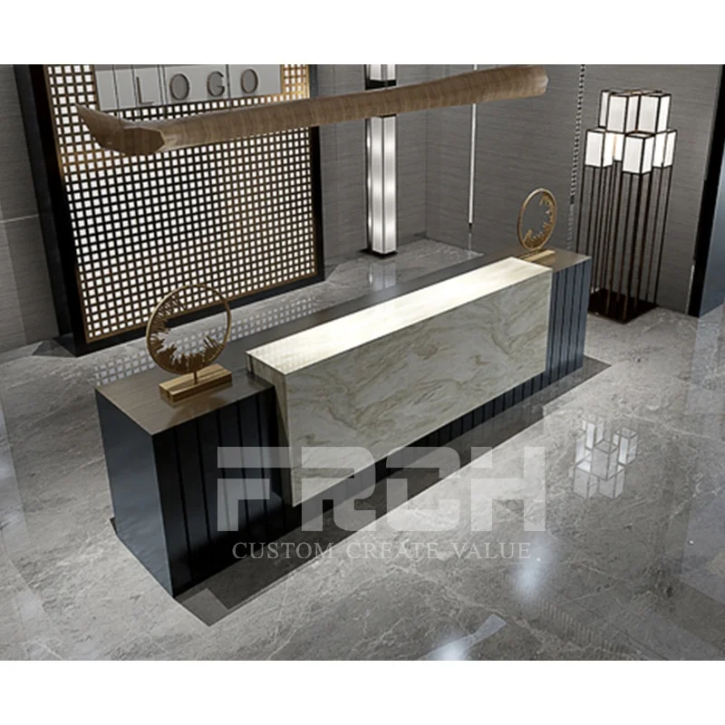 Factory Direct Sale Modern Reception Table Black Marble Look Counter Salon Front Desk Reception