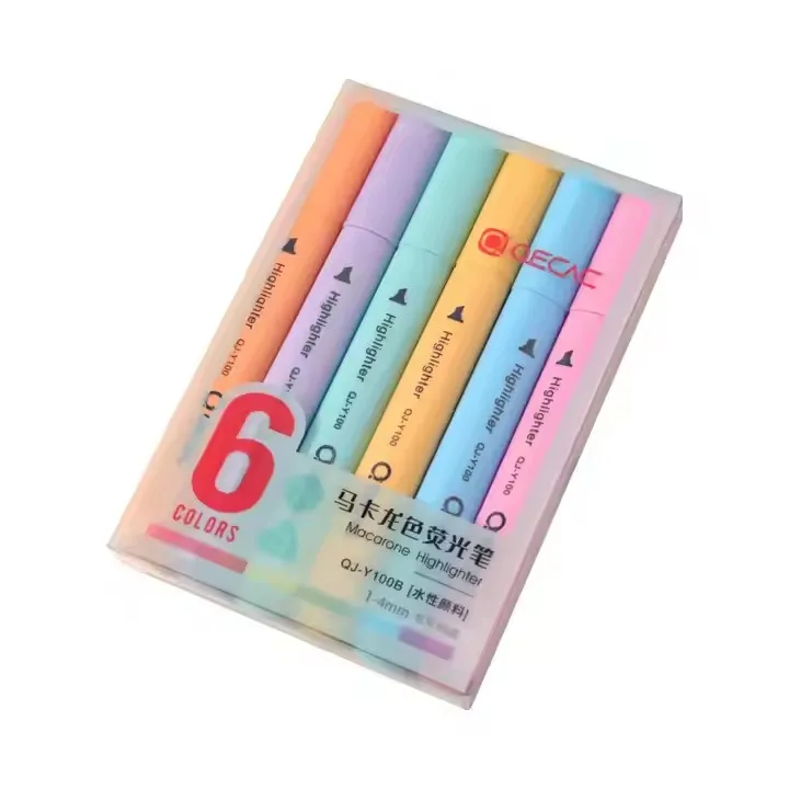 Macaron highlighter creative triangle rod school supply student soft head draw key marker pen color pen set 6 packs
