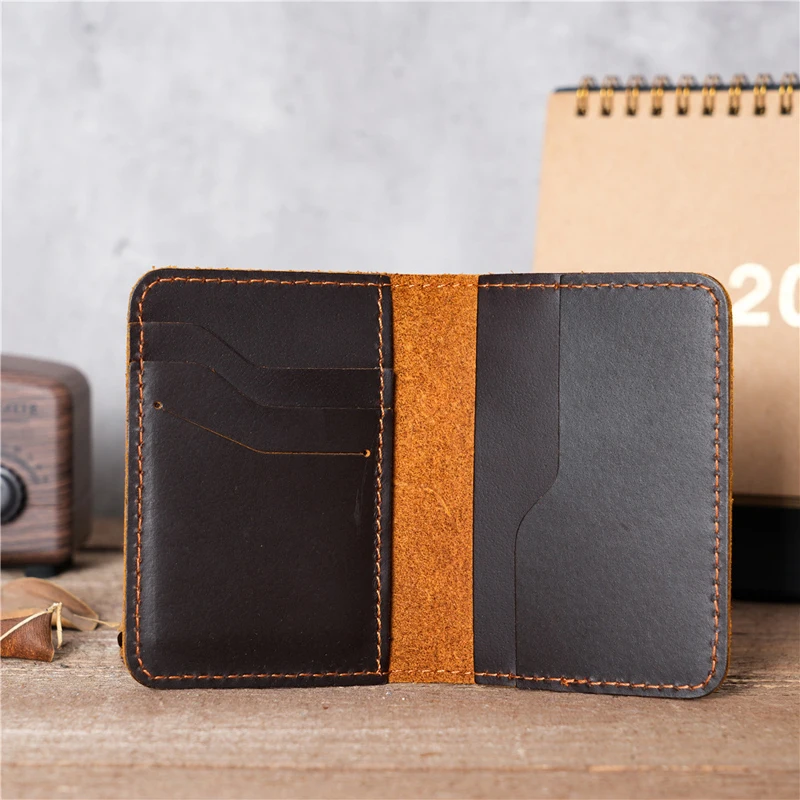 ya466 America Design Cowboy Card Wallet Minimalist Real Leather Handmade Credit Card Slim Wallet