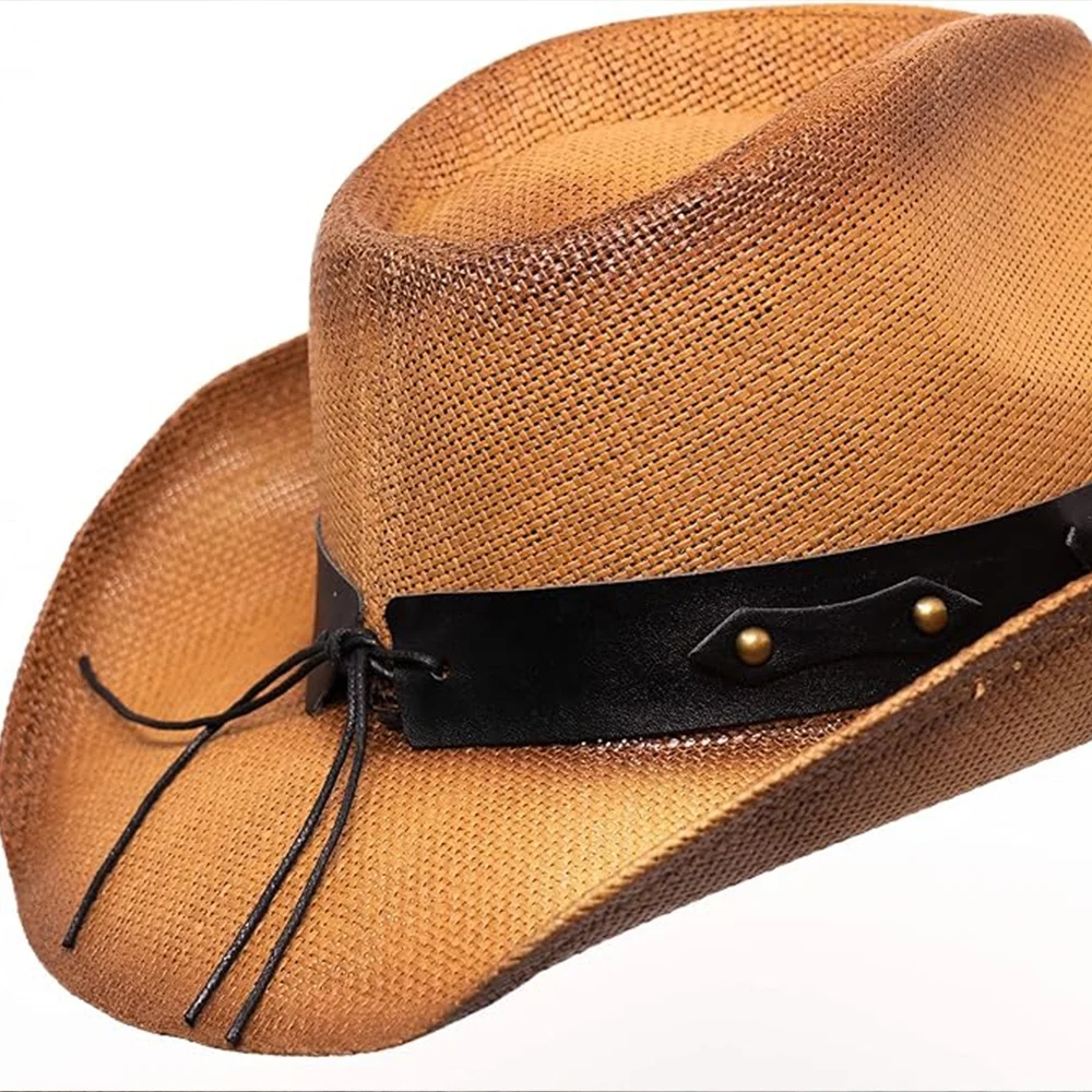 Black Western jazz sombreros vaquero boys sun protector unisex sombrero cowboy straw sun hats for men summer