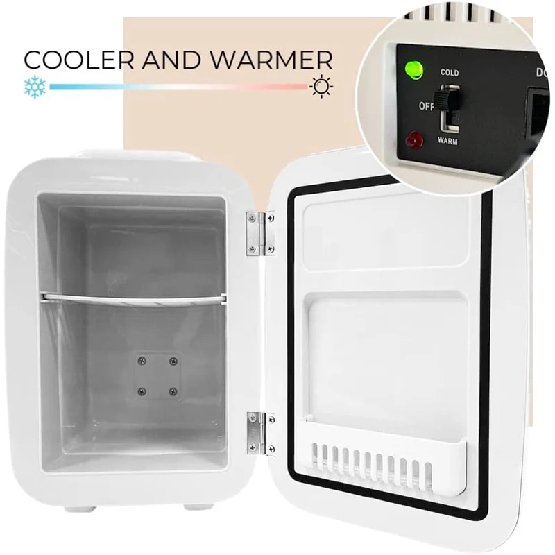 4 Liter/6 Cans 110V AC/ 12V DC Small Thermoelectric Cooler and Warmer White Refrigerator for Skincare Office Dorm Bedroom