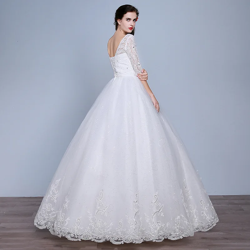 XMN  2021 Plus Size Princess Ball Gown Bridal Dress Lace Wedding Dress with Sleeve