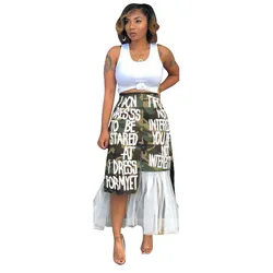 2021 Summer New Design Women Fashion Print Camouflage Mesh Stitching Leisure Skirt