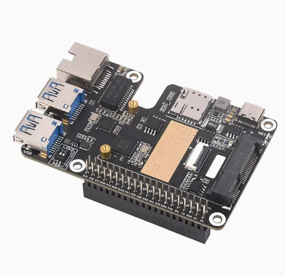Raspberry Pi 5 PCIe to MiniPCIe expansion board with RJ45 Gigabit Ethernet port and USB interface, compatible with 4G module