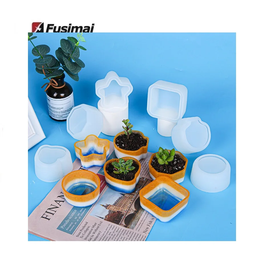 Силиконовые формы для плантатора Fusimai, форма для бетона из силикона, квадрата, круглого сердца, звезды, суккулента, цветочного горшка