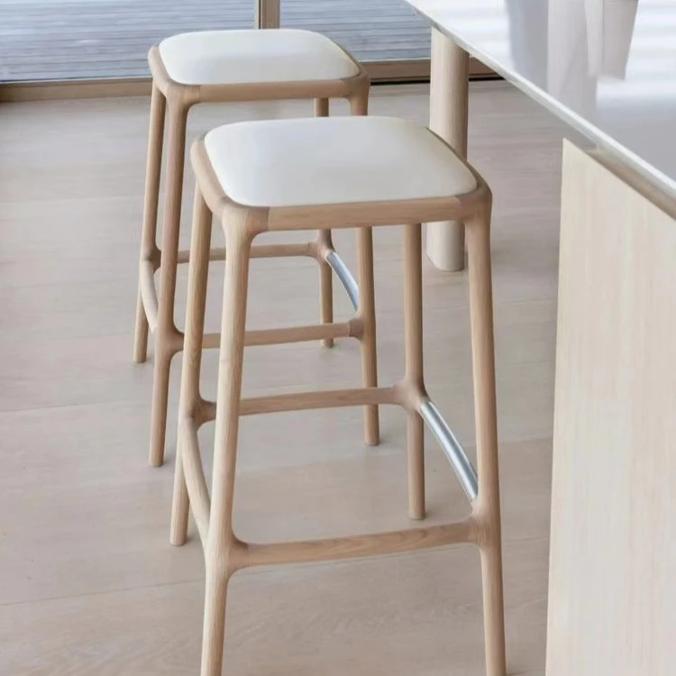 Modern solid wood frame fabric cushion bar stool coffee shop bar chair solid wood counter stool high chair