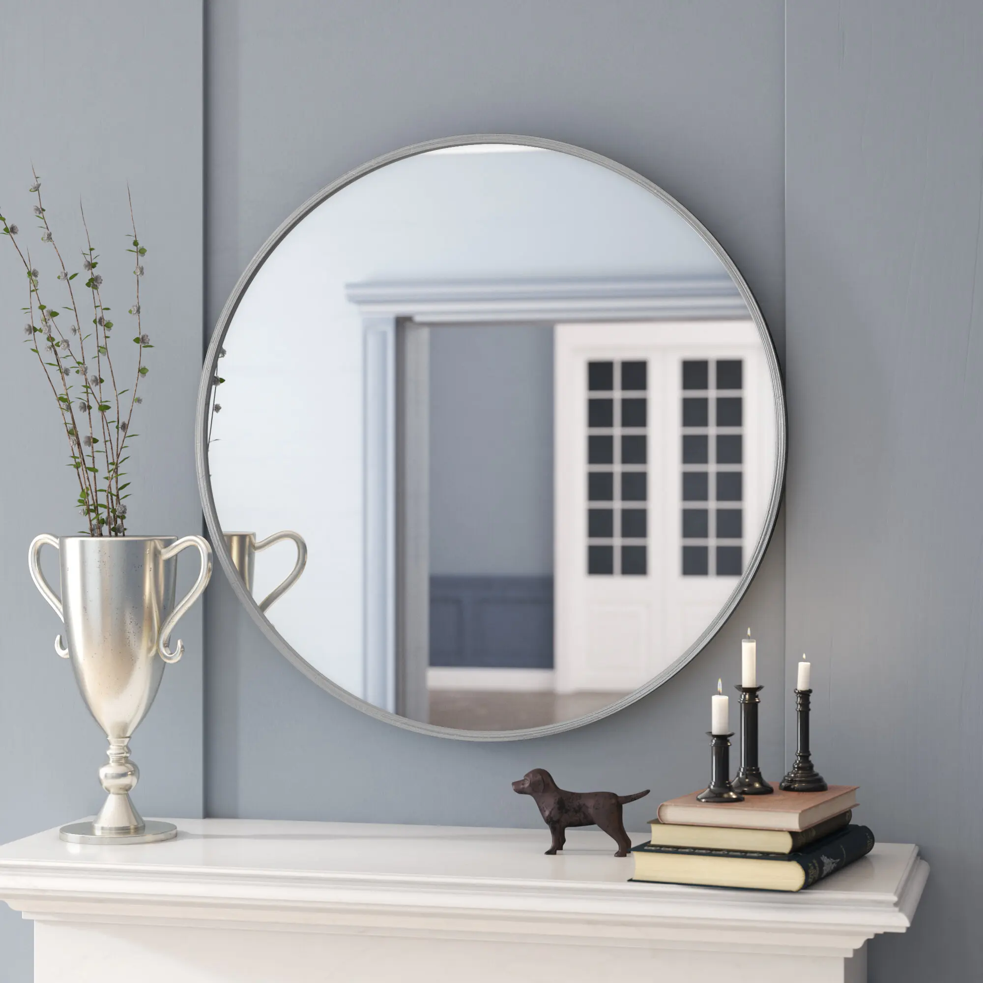 4mm 5mm 6mm Bevel Edge Frameless Round Oval Shape Bathroom Decorative Vanity Makeup Wall Mirror for Home