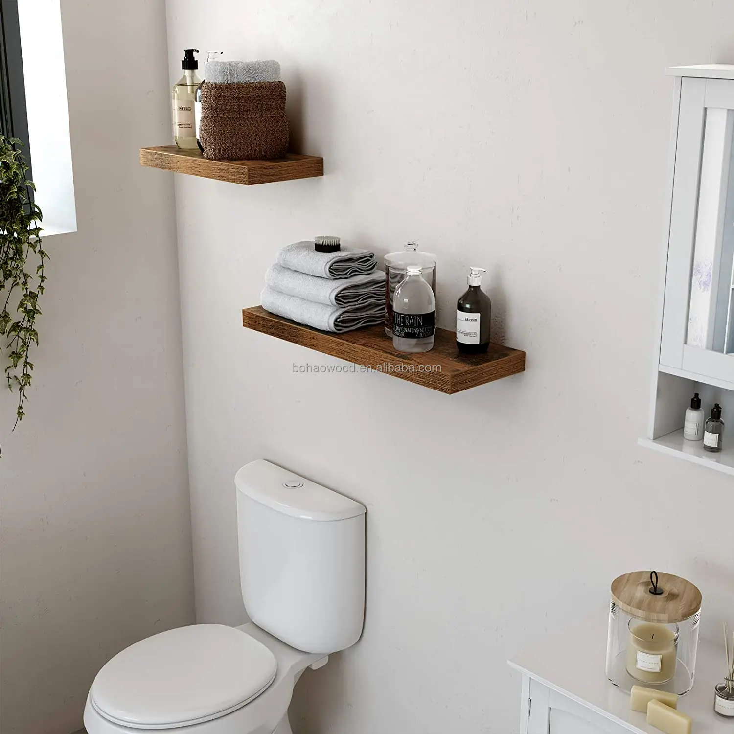 Natural Wood Floating Shelves for Wall  Display Storage Wall Mounted Bookshelf Wooden Shelf