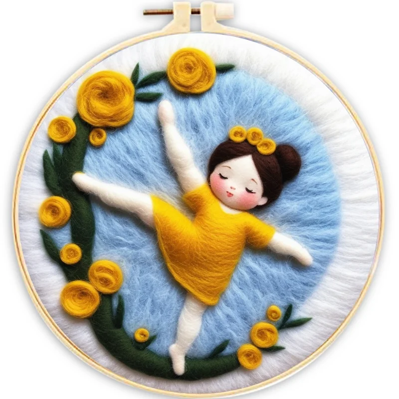 Handmade DIY Needle Felting Kit Pretty Yoga & Ballet Girl Wool Painting Set for Beginners Home Decoration Still Life Paintings